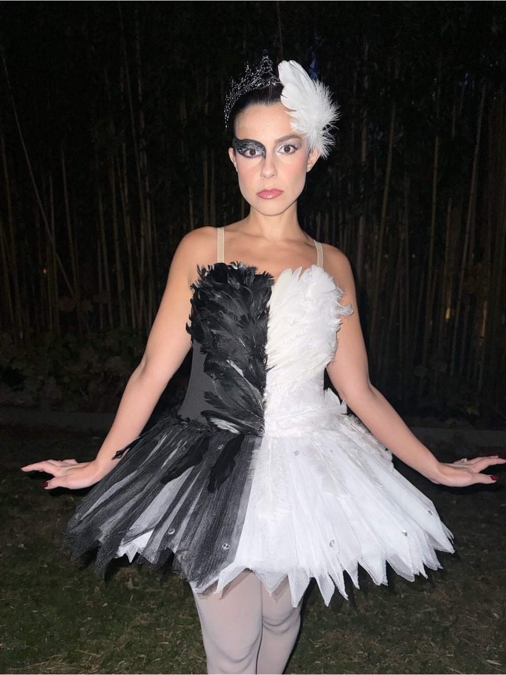 Black Swan Split Black White Feather Ballet Costume Tutu Leotard Dress